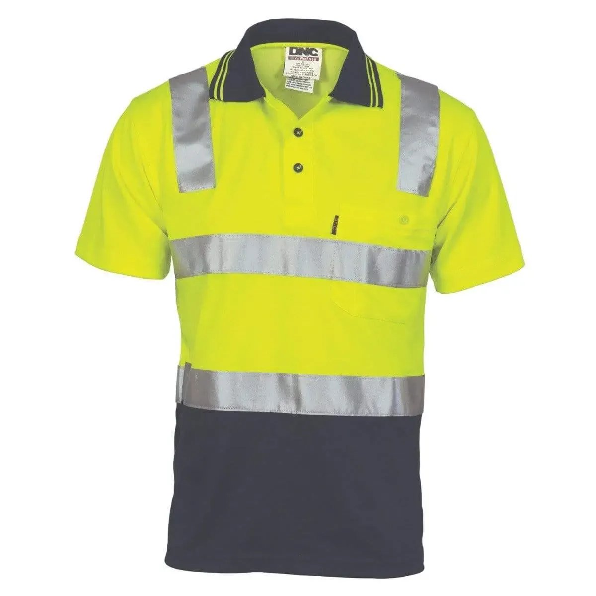 Dnc Workwear Cotton Back Hi-vis Two-tone Short Sleeve Polo Shirt With Csr Reflective Tape - 3817